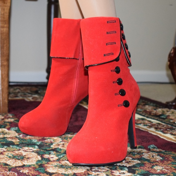 Red Boots with Black Buttons - Picture 5 of 8